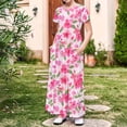 thumbnail image 2 of WRKEKC Dresses for Girls Short Sleeve Floral Print Pocket Tiered Ruffled Maxi Long Dress Soft for 4-14 Years, 2 of 9