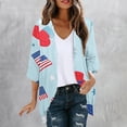 thumbnail image 4 of Gamivast Patriotic Cardigans for Women Star Print Open Front 3/4 Sleeve Loose Fit Western Tops Lightweight Kimono Cardigan 3/4 Sleeve Vacation Beach Wear outfits, 4 of 6