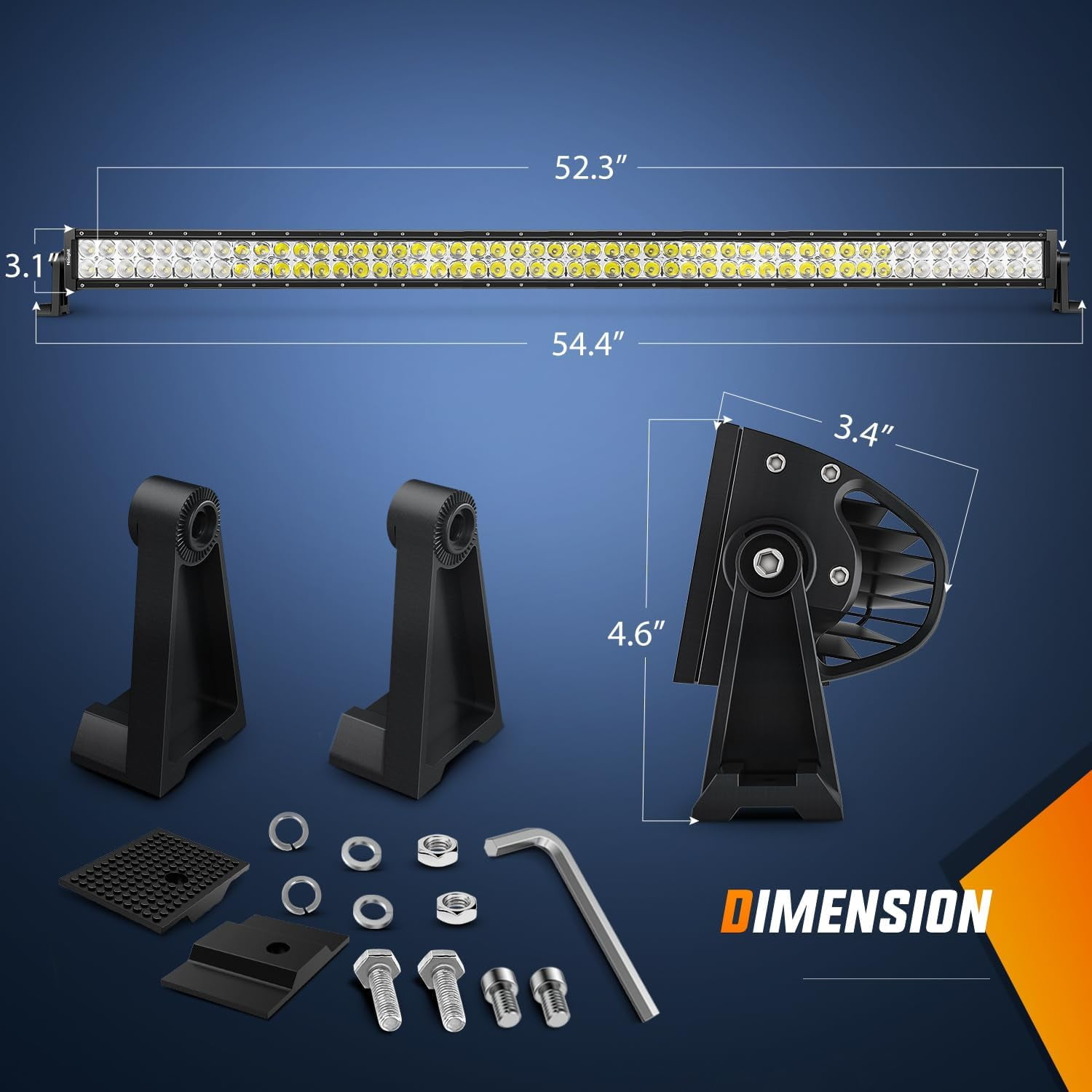 Nilight 52" Spot Flood Combo 12V Led Light Bar 2Pcs 4" 18W Spot Led Fog Lights with Off-Road Wiring Harness- 3 Leads