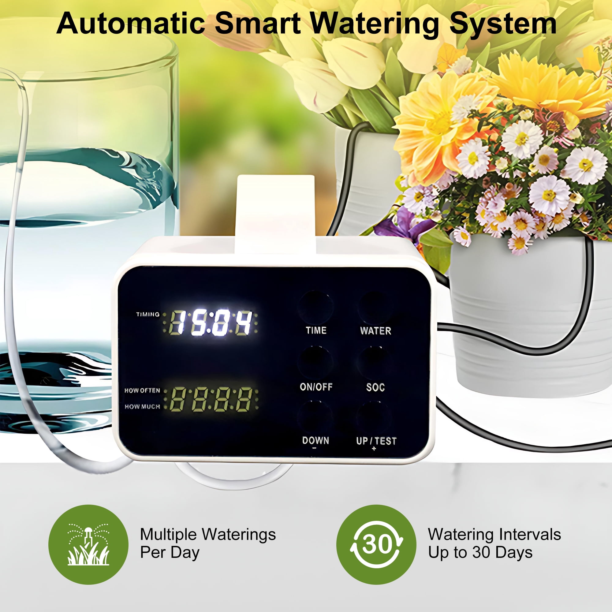 INSMART Automatic Watering System, Indoor Drip Irrigation Kit with Programmable Timer for Potted Plants, LED Display, Anti-Siphon Design, Supports 20 Plants for Home & Balcony