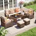 thumbnail image 2 of MEISSALIVVE 6 Pieces Patio Furniture Set with Dining Table, Outdoor Wicker Conversation Set with Fixed Chairs, Wood Armrest, 2 Ottomans, Beige, 2 of 9