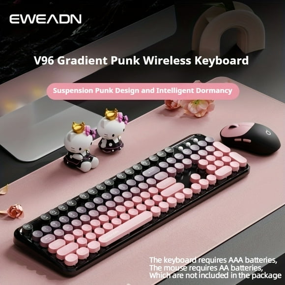 RYPFOEWBN 2.4G wireless keyboard and mouse set, colorful gradient cute design, compact and portable, low battery prompt, suitable for PC/laptop office