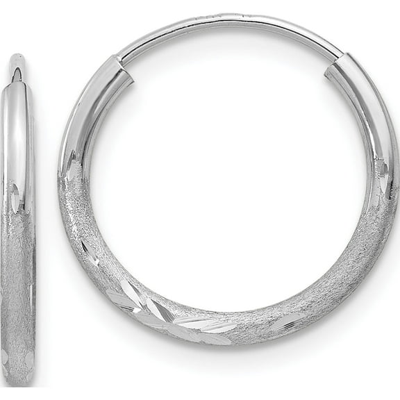 14K White Gold 1.5mm Diamond-Cut Endless Hoop Earrings (14 X 14) Made In Peru xy1197
