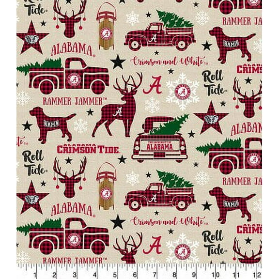 University of Alabama Cotton Fabric with Christmas Design-LIMITED EDITION-Sold by the Yard