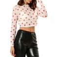 thumbnail image 5 of INSPIRE CHIC Valentine's Day Women's Crop Top Semi-Sheer Mesh Long Sleeve Crew Neck Blouse M White, 5 of 8