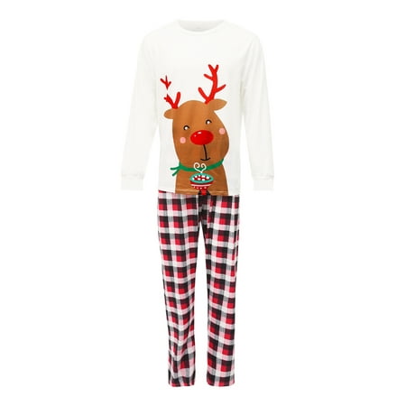 

Bmnmsl Matching Family Christmas Pajamas Long Sleeve Cartoon Deer Tops Plaid Pants Set