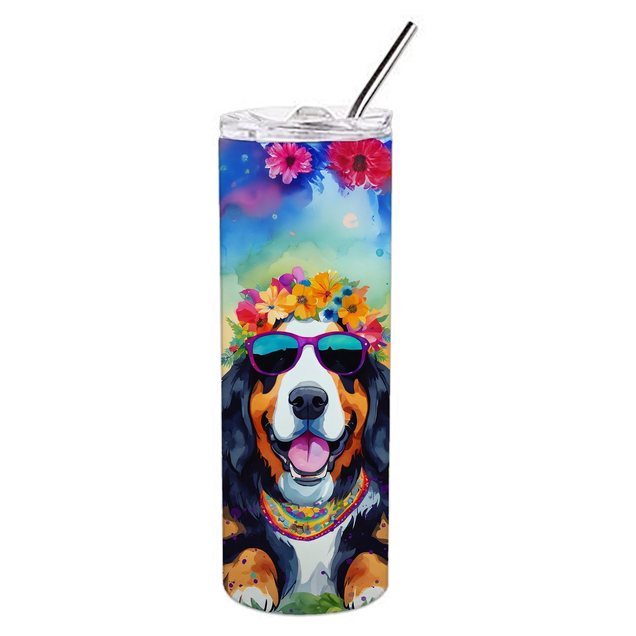 Carolines Treasures DAC2458TBL20 3 x 8.25 x 3 in. & 20 oz Bernese Mountain Dog Hippie Dawg Stainless Steel Skinny Tumbler