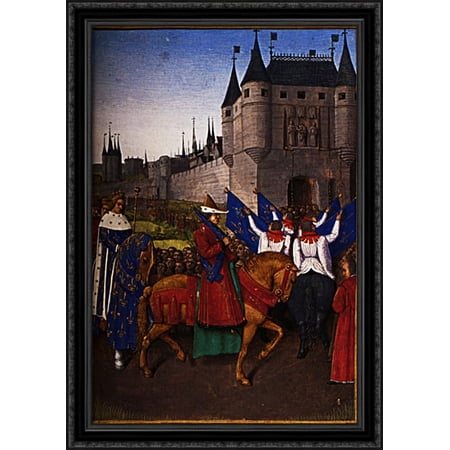 The Arrival of Charles V (1337-80) in Paris, 28th May 1364 28x40 Large Black Ornate Wood Framed Canvas Art by Jean Fouquet