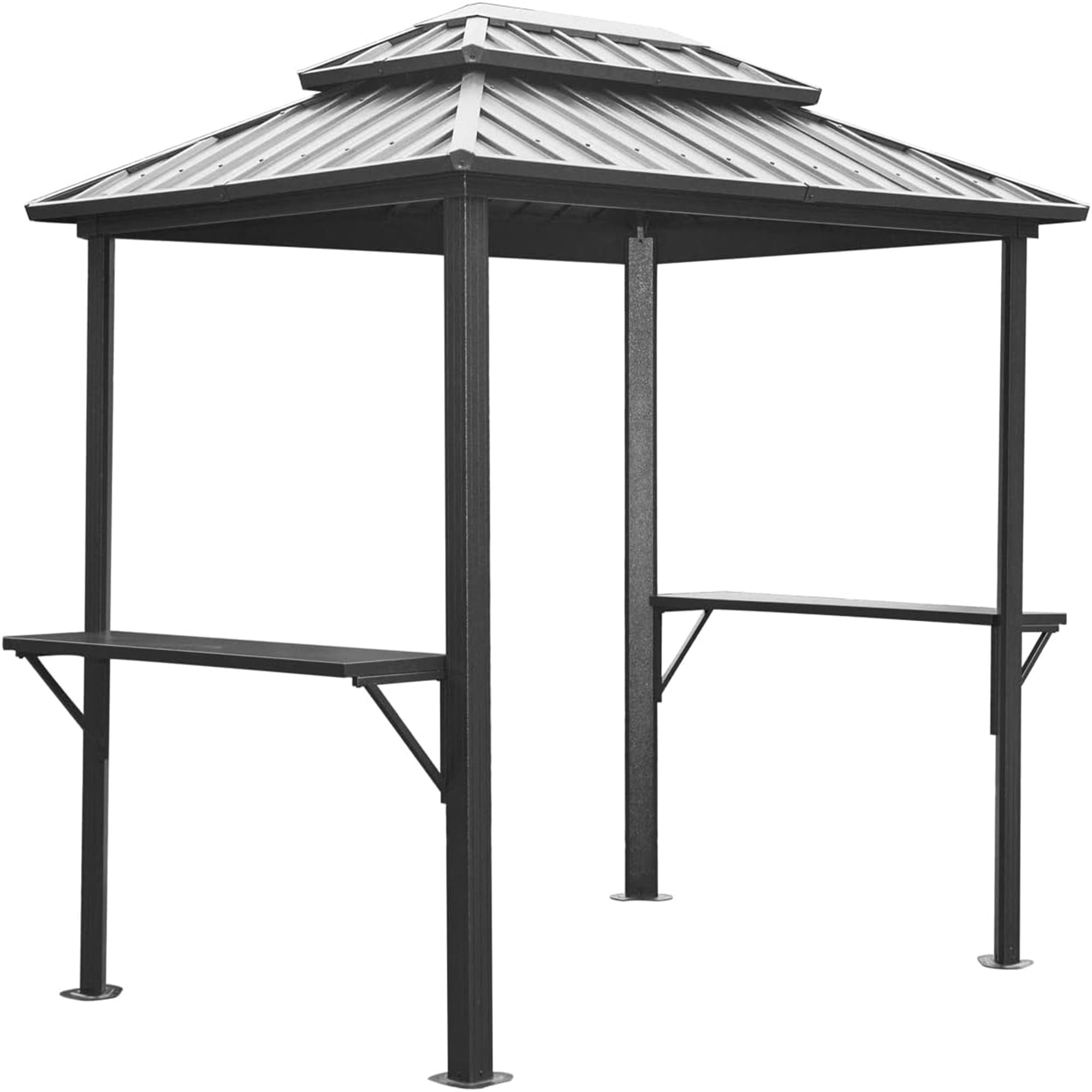 Mondawe Grill Gazebo 8' × 6', Aluminum BBQ Gazebo Outdoor Metal Frame with Shelves Serving Tables, Permanent Double Roof Hard top Gazebos for Patio Lawn Deck Backyard and Garden (Black）