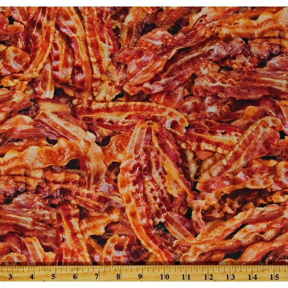 Cotton Packed Fried Bacon Breakfast Foods Cotton Fabric Print by the Yard (FOOD-CD3349-BACON)