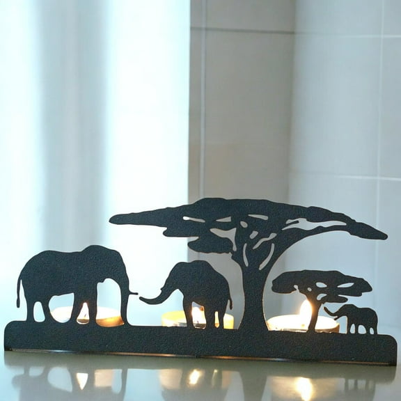 Metal Safari Elephants Tealight Candle Holder Silhouette Safari Theme Living Room & Meditation Space, Christmas, Wedding - Father's Father's Day Gift Day Gift