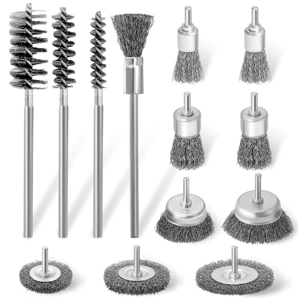 13 Pcs Wire Brush for Drill, 1/4 Inch Round Carbon Steel Wire Wheel,for Drill Extended Drill Wire Brush for Cleaning