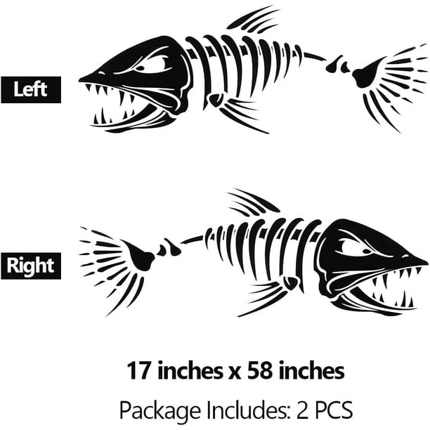 Mesinurs Boat Skeleton Fish Decals - Marine Shark Bone Decoration Fishing Stickers Graphics Accessories For Canoe Kayak Car Suv