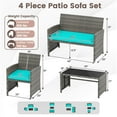 thumbnail image 3 of Costway 4 PCS Patio Conversation Set with Seat Cushions & Tempered Glass Tabletop, Outdoor Turquoise + Gray, 3 of 10
