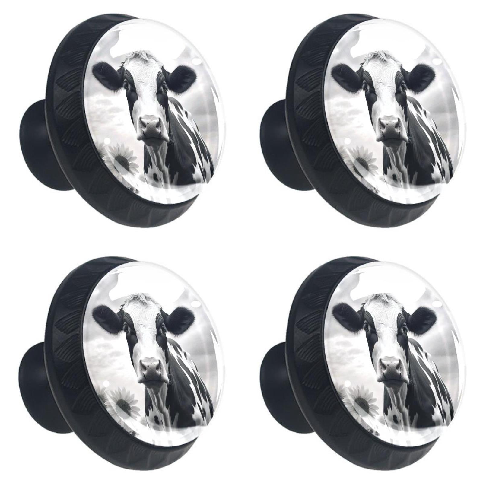 4 Pcs Cow and Sunflower Knobs for Kitchen Cabinet Cupboard Dresser Bookcase Drawer Pulls Handles Round Home Decor