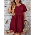 thumbnail image 4 of Burgundy Plus Size Round Neck Ruffle Sleeve Drop Waist Casual Summer Dress, 4 of 6