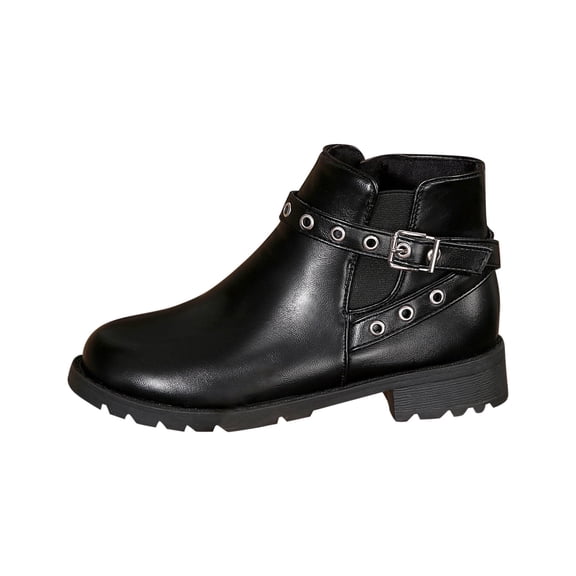 Xfvqtps Ankle Boots for Women Side Zipper Pointy Toe Block Low Heel Buckle Strap Leather Fashion Commute Booties