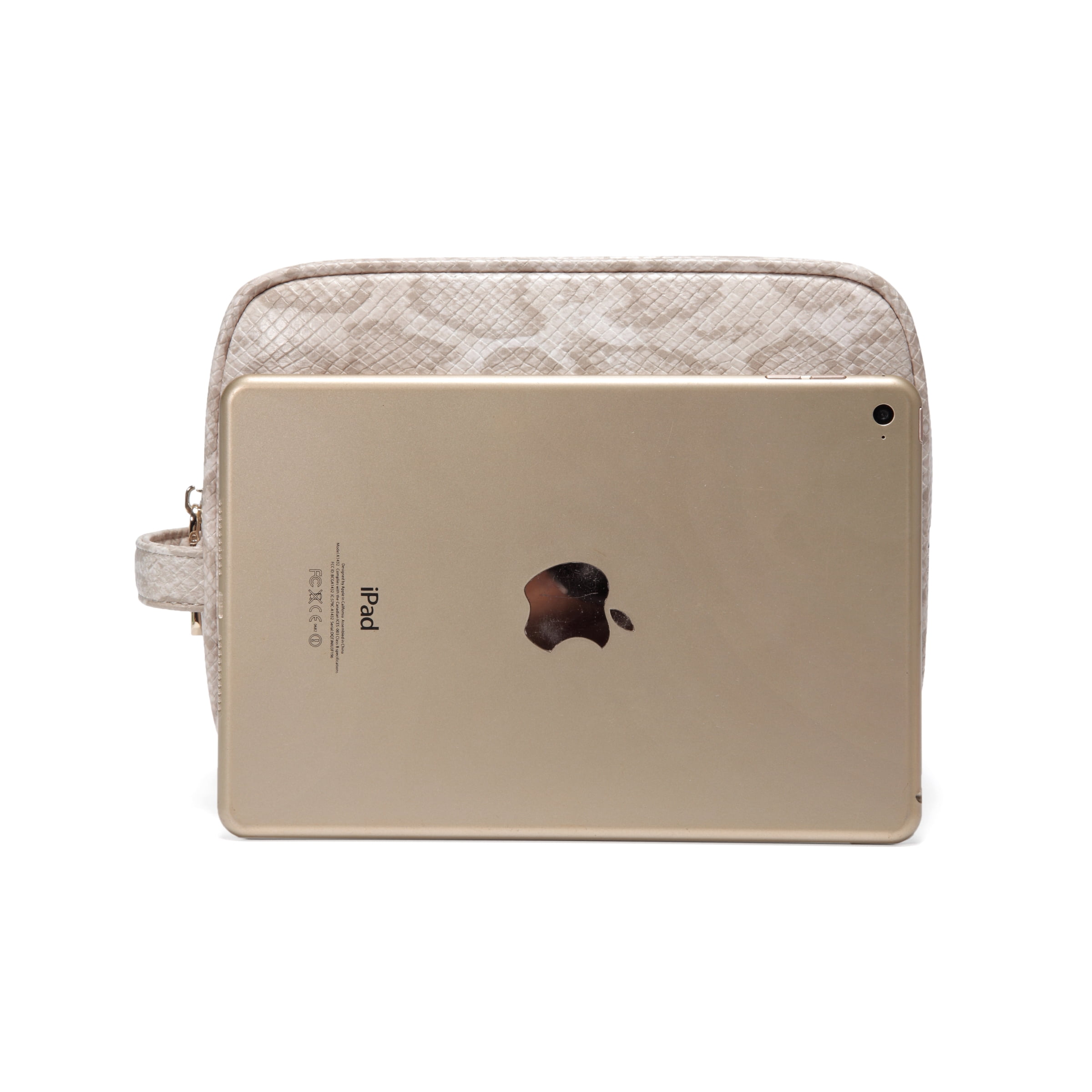 Daisy Rose Cosmetic Toiletry Bag PU Vegan Leather Travel Bag for Women - Cream Snake
