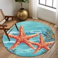 thumbnail image 2 of Round Rugs 5Ft, Coastal Starfish Round Area Rug Washable Indoor Throw Carpet, Teal Summer Beach Ocean Coral Soft Non Slip Circle Rug for Cabinet Bathroom Home Decor Aesthetic, 2 of 8