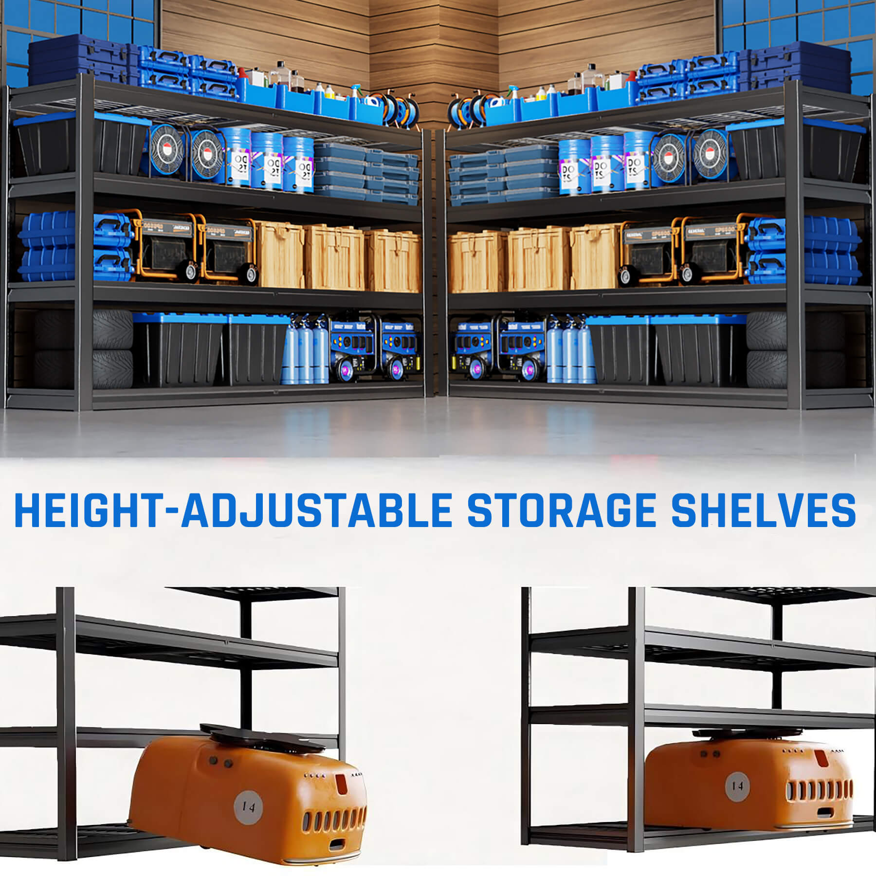 PMKES 67" Wide Garage Shelving Unit, 67" W x 20" D x 68" H, Heavy Duty Garage Storage Shelves,3000 LBS Capacity, Industrial Adjustable Shelves for Basement Warehouse