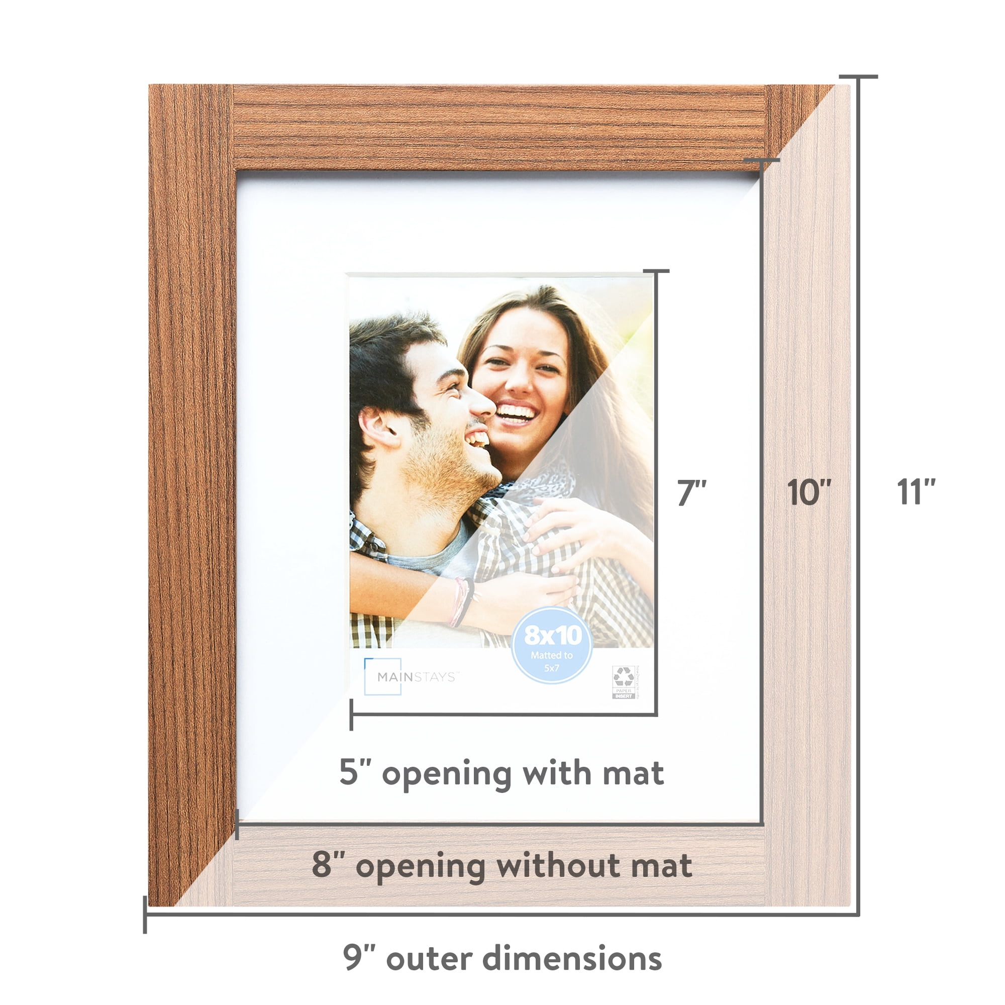 Mainstays 8x10 Matted to 5x7 Carpenter Joint Walnut Finish Tabletop Frame