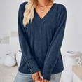 thumbnail image 2 of ZQGJB Fall Long Sleeve Solid Shirts for Women Casual V Neck Lightweight Pullover Sweatshirts Loose Fit Comfy Tshirt Tops Soft Cotton Tunic Blouse Blue M, 2 of 5