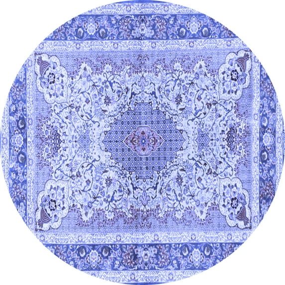 Ahgly Company Machine Washable Indoor Round Medallion Blue Traditional Area Rugs, 3' Round