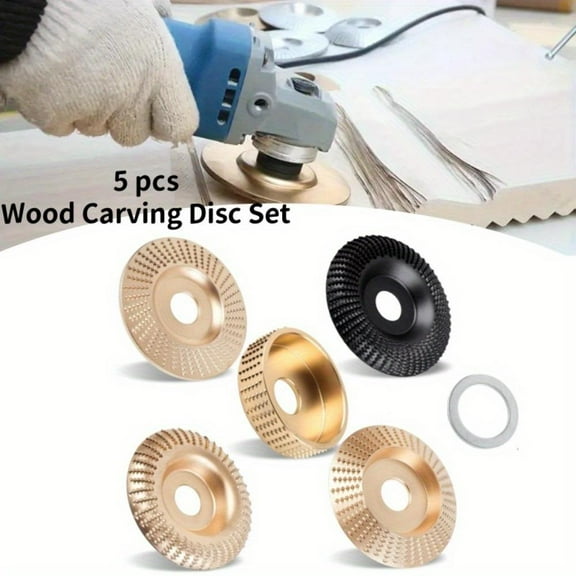 Pack of 5 Angle Grinder Wood Carving Disc Set,4 And 1/2 Attachments with 5/8 Inches Arbor,Grinding Wheel for Grinding And Shaping,Golden Cutting Wheel tool kit set