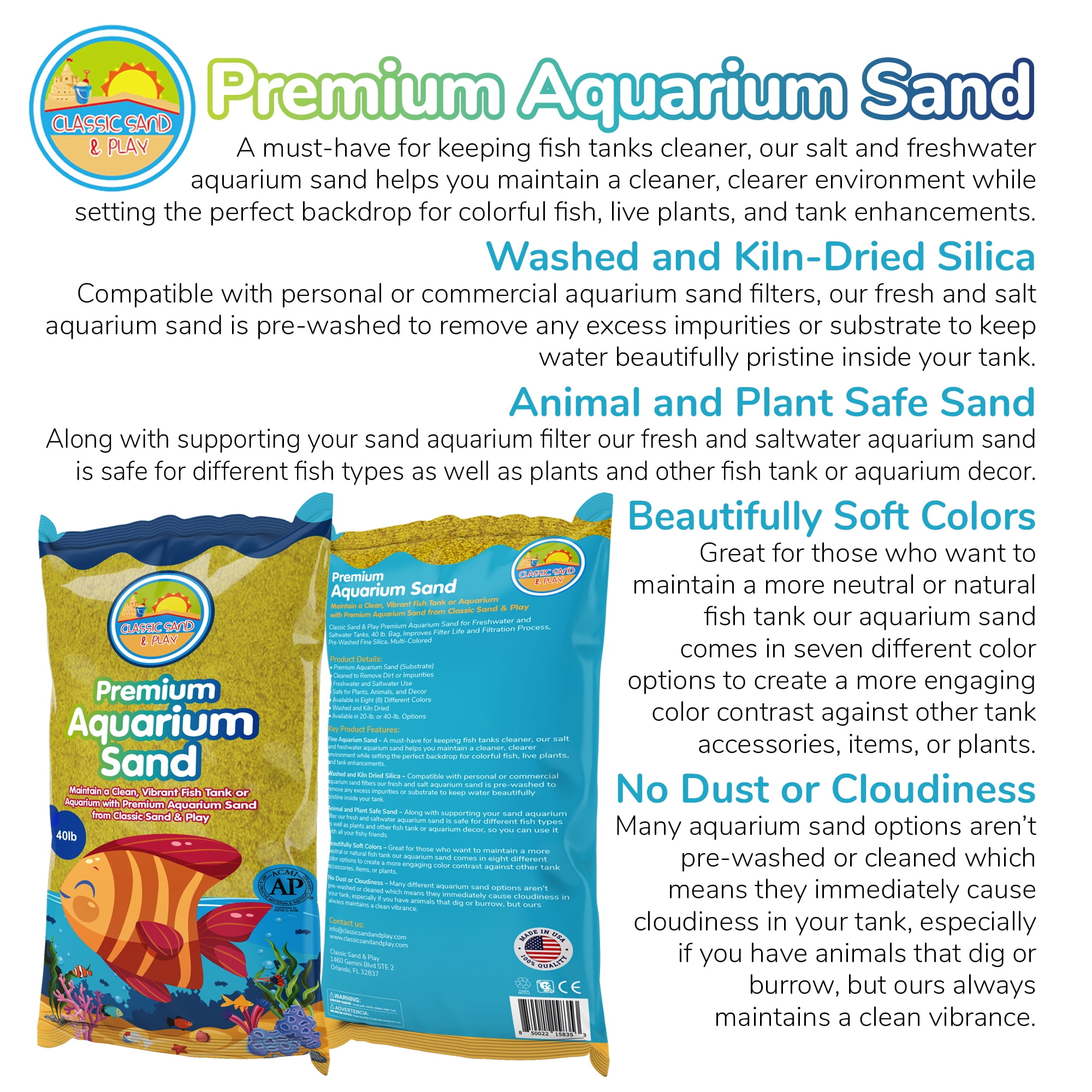 CLASSIC SAND & PLAY Natural Aquarium Sand for Freshwater and Saltwater Tanks, 40 lb. Yellow