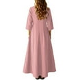thumbnail image 4 of 3/4 Sleeve Dress for Women Boho Maxi Dress 2025 Fall Casual Loose Long Maxi Dresses with Pockets Pink L, 4 of 4