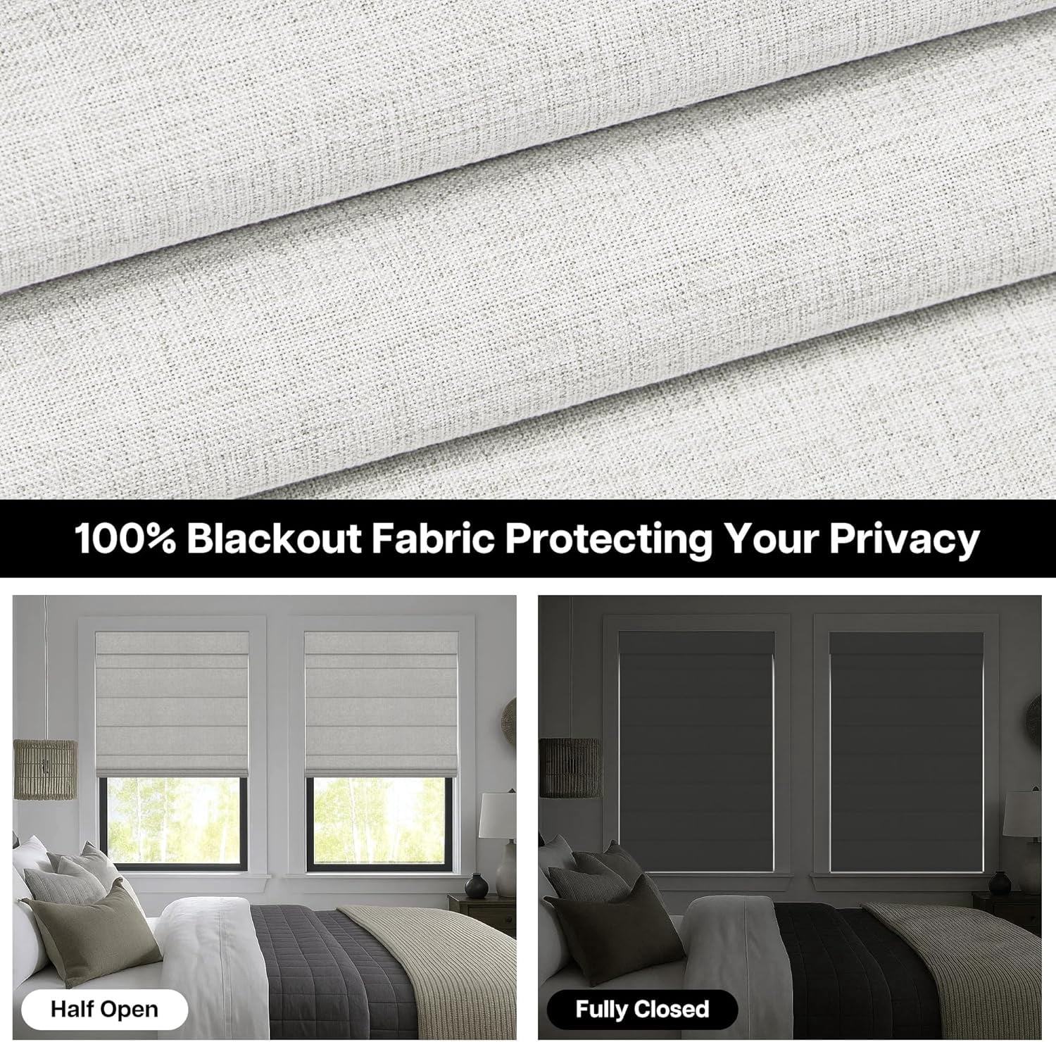 LazBlinds No Drill Roman Shades for Windows, Cordless Blackout Window Shades with UV Protection, Polyester Fabric for Bedroom & Living Room, 20"W x 64"H, Natural