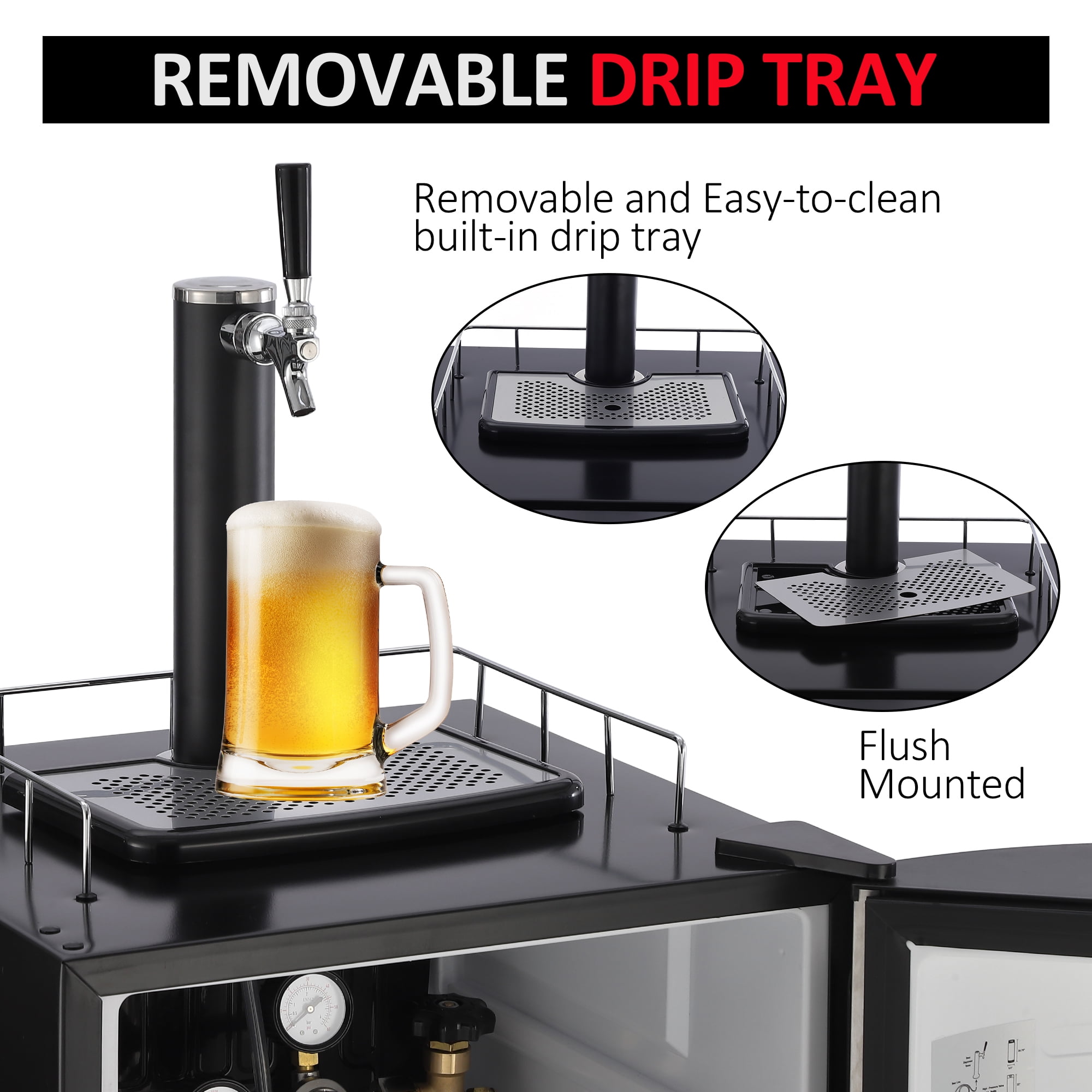 Beer Kegerator, Single Tap Draft Beer Dispenser, Full Size Keg Refrigerator With Shelves, Stainless Steel, Drip Tray & Ra il