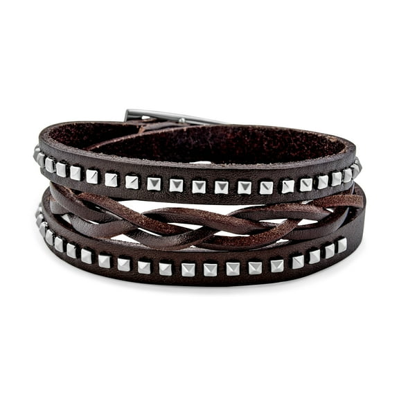 Bling Jewelry Mens Hip Hop   Cuff Bracelet Metal Studded Rivets Wide Woven Leather