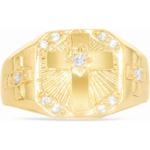 Floreo 10k Yellow Gold 12.3mm Cross Hexagon CZ Ring, Size 7.5