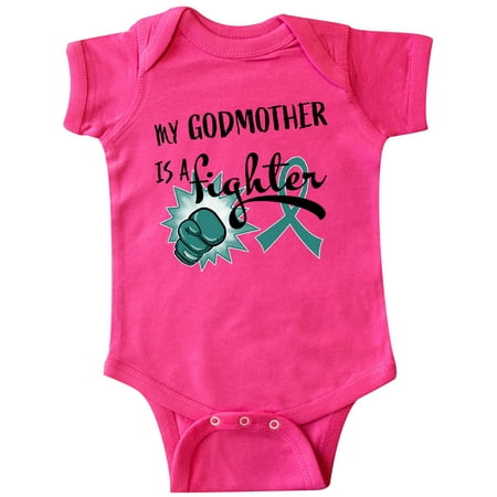 

Inktastic Ovarian Cancer Awareness My Godmother is a Fighter Gift Baby Boy or Baby Girl Bodysuit
