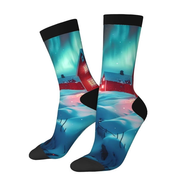 Balery Aurora Borealis Village Calcetas Largas con Estampado para Hombre y Mujer – Suaves y Transpirables, Talla Única (US 5-11)