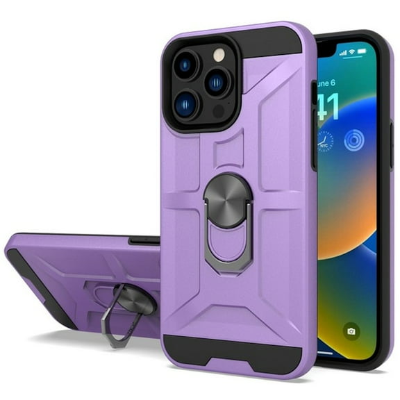 Dynamic Dual Layer Hybrid Case with Ring Grip for iPhone 14 Pro Max - Purple