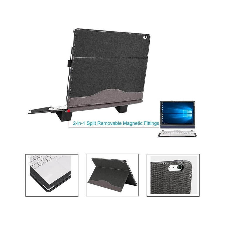 Case for 15 inch Microsoft Surface Book 3 Surface Book 2 PU Leather Detachable Protective Laptop Cover with Foldable Kickstand Pencil Holder