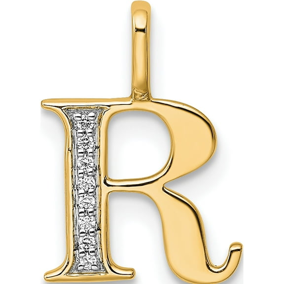 10K Yellow Gold Diamond Letter R Initial Pendant (Width 10.9) (Length 15.46) - Jbsp