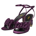 thumbnail image 2 of FSJ Women Open Toe Crystal Chunky High Heel Bow Sandals Adjustable Buckle Ankle Strap Satin Pumps Evening Party Dance Wedding Shoes Size 5 Purple, 2 of 4
