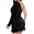 thumbnail image 5 of Njagoc3 Womens One - Shoulder Sequin Mini Dress, Feather Trim, Formal Club & Party Outfit, 5 of 6