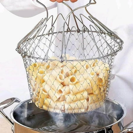 

Deep Fry Basket - Stainless Steel Foldable Strainer Basket Colander - Cooking Basket for Frying Steaming Straining Rinsing 9.05 Inches Tea Strainer