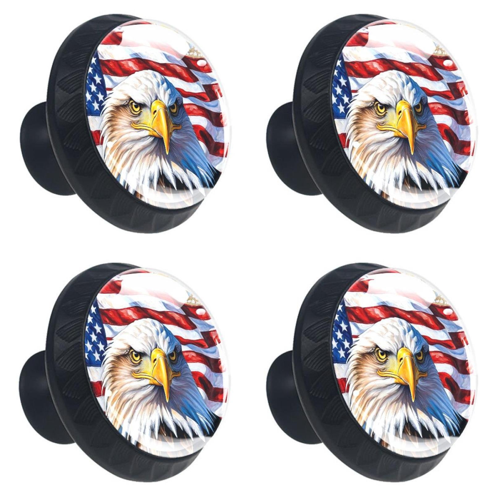 4 Pcs Eagle and American Flag Knobs for Kitchen Cabinet Cupboard Dresser Bookcase Drawer Pulls Handles Round Home Decor