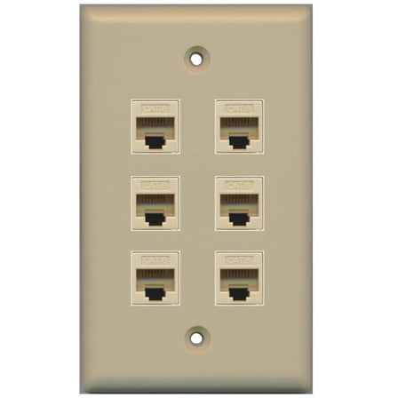 RiteAV - 6 Port Cat6 Ethernet RJ45 Female-Female Wall Plate Ivory