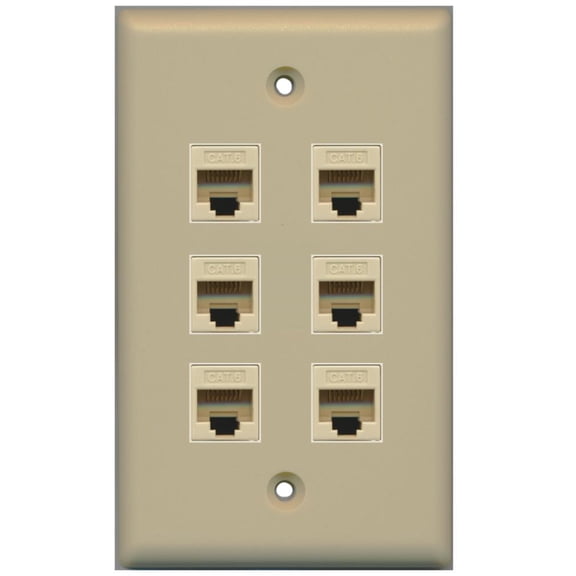 RiteAV - 6 Port Cat6 Ethernet RJ45 Female-Female Wall Plate Ivory