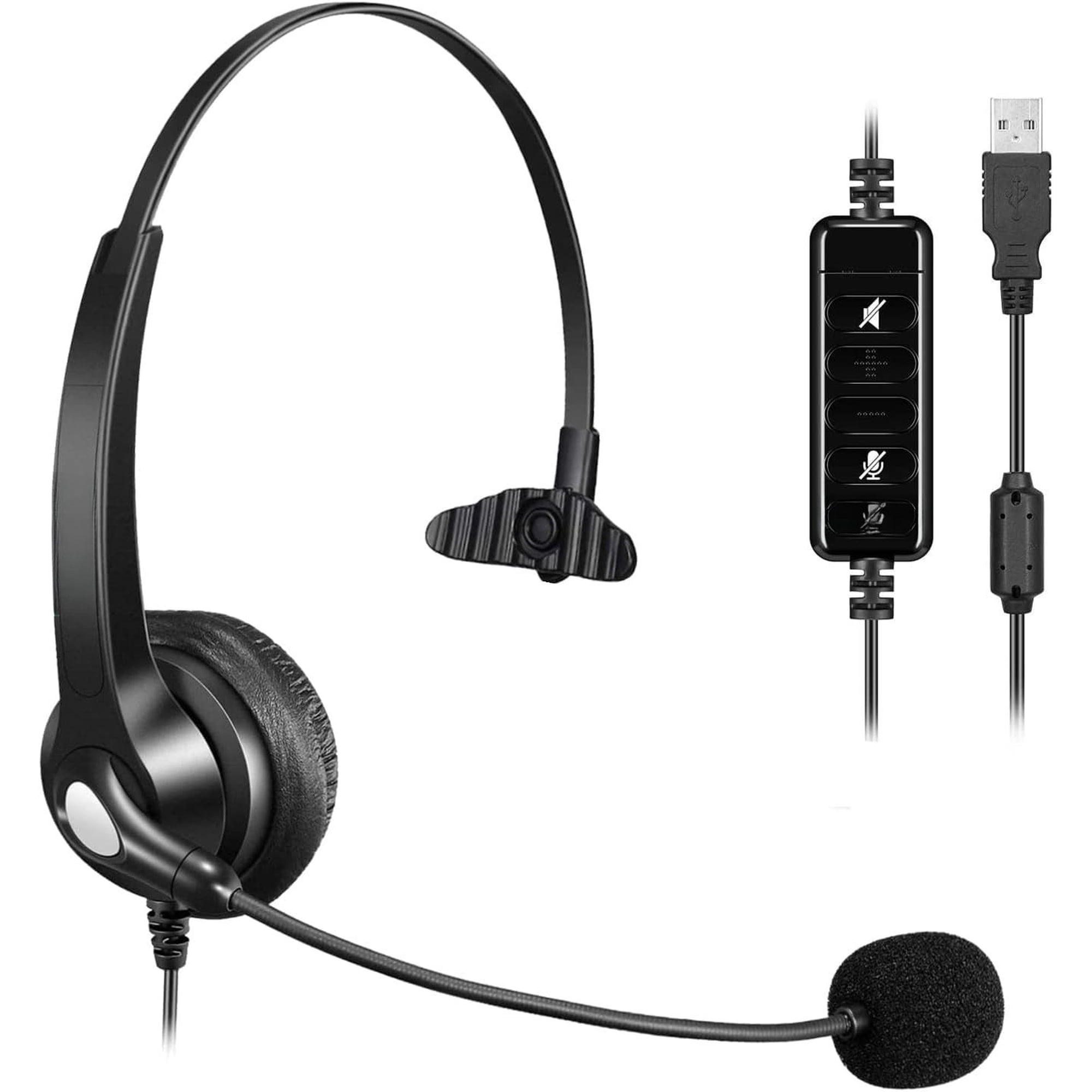 Headset with Noise Cancelling Mic & Mute Controls | Mono USB Headphones for Laptop PC Skype Zoom Webinar Business Call Center Office, Clear Chat, Super Lightweight (C500U3)