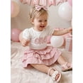 thumbnail image 6 of Cenuakty Baby6M 12M 18M Girl 1st Birthday Outfit Cute Short Sleeve Letters Embroidery Romper with Plaid Skirt, Headband 3Pcs Set, 6 of 9