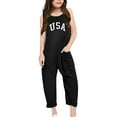 thumbnail image 3 of MIXUE Girls Jumpsuits & Rompers Kids Summer Letter Print Spaghetti Strap V Neck Sleeveless Loose Casual Bodysuits With Pockets Activewear,Black,9-10 Years, 3 of 5