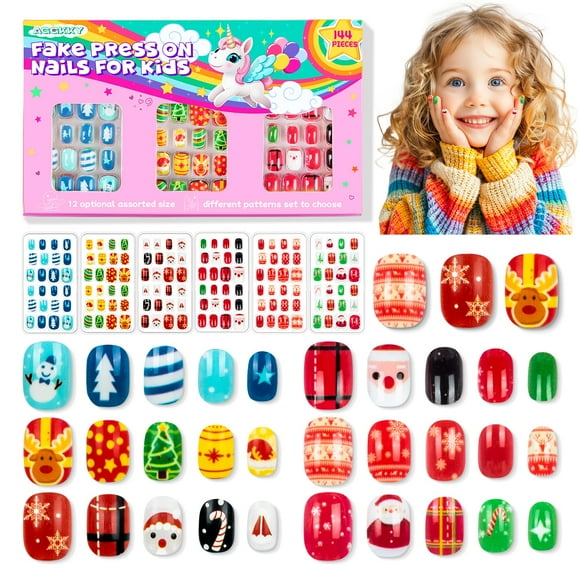 Uñas artificiales postizas AGGKKY para niños Press on Nails, 144 unidades
