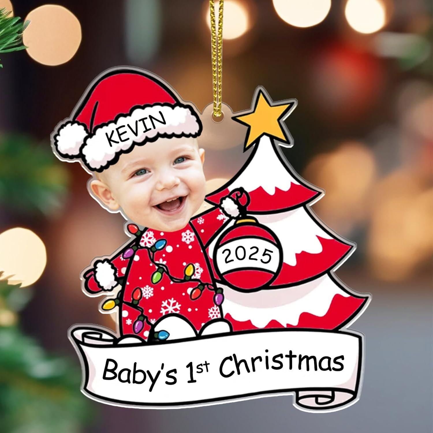 Baby’s First Christmas Ornament Personalised with Photo, Custom Holiday Keepsake Gift for Family